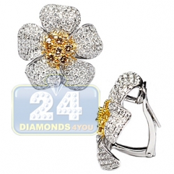 18K White Gold 6.61 ct Fancy Diamond Womens Flower Earrings