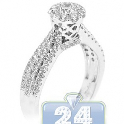 14K White Gold 1.19 ct Diamond Cluster Vintage Engagement Ring
