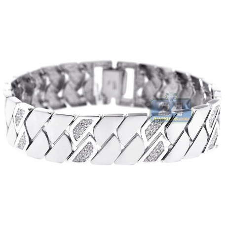 Womens Diamond Geometric Link Bracelet 14K White Gold 2.10 ct 8"