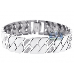 14K White Gold 2.10 ct Diamond Geometric Link Womens Bracelet