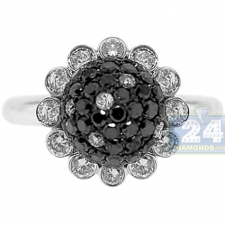 14K White Gold 2.10 ct Black Diamond Womens Flower Ring