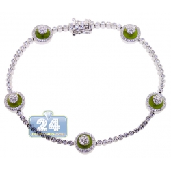 Womens Diamond Green Evil Eye Tennis Bracelet 14K White Gold