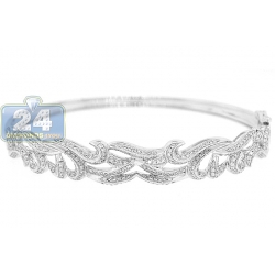 18K White Gold 1.00 ct Diamond Womens Vintage Bangle Bracelet