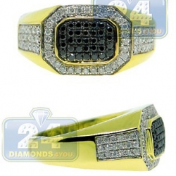14K Yellow Gold 0.77 ct Black Diamond Mens Octagon Ring