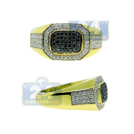 14K Yellow Gold 0.77 ct Black Diamond Mens Octagon Ring