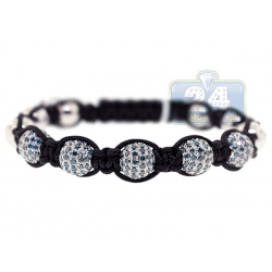14K White Gold 7.00 ct Blue Diamond Bead Adjustable Bracelet