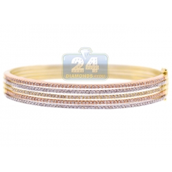 14K Three Tone Gold 1.89 ct Diamond Womens Bangle Bracelet