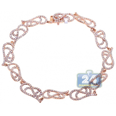 Womens Diamond Filigree Bracelet 14K Rose Gold 3.16 ct 7.75"