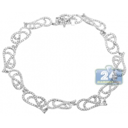 14K White Gold 3.14 ct Diamond Filigree Link Womens Bracelet