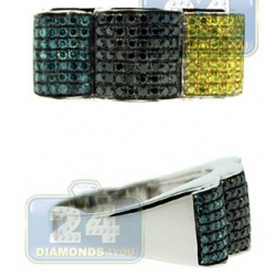 14K White Gold 0.85 ct Black Blue Yellow Diamond Mens Ring