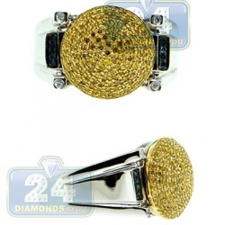 14K Two Tone Gold 0.80 ct Yellow Blue Diamond Mens Ring