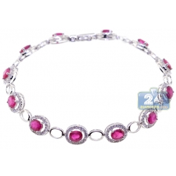 18K White Gold 6.15 ct Ruby Diamond Womens Halo Bracelet