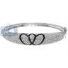 Womens Black Diamond Heart Bangle Bracelet 14K White Gold 3.8ct