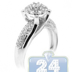 14K White Gold 0.77 ct Diamond Cluster Womens Vintage Engagement Ring