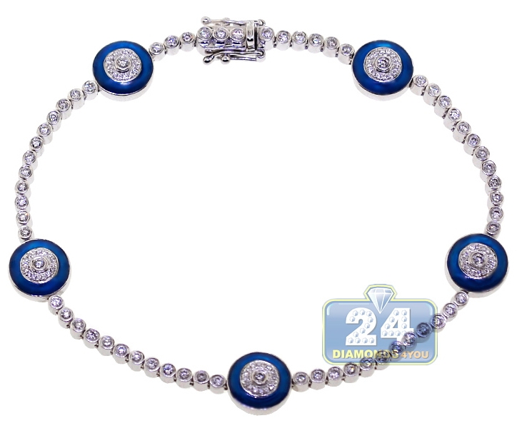 Ladies Solid 925 Sterling Silver Evil Eye Murano Glass Tennis Bracelet Gold 6-8"