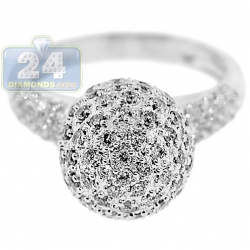14K White Gold 1.40 ct Diamond Cluster Womens Ball Ring