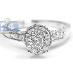 14K White Gold Diamond Antique Patterned Engagement Ring