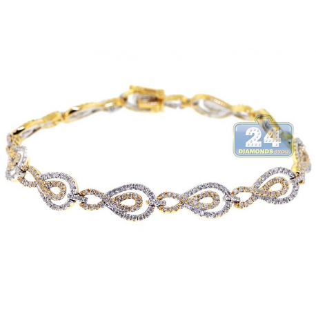 Womens Diamond Fancy Infinity Bracelet 14K Yellow Gold 2.47 ct