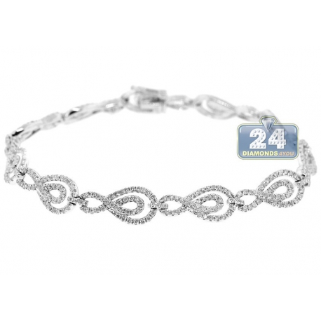 Womens Diamond Fancy Infinity Bracelet 14K White Gold 2.46 ct