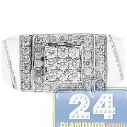 14K White Gold 1.06 ct Diamond Step Cut Design Mens Ring