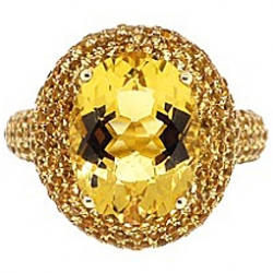 14K Yellow Gold 9.35 ct Yellow Citrine Gemstone Womens Cocktail Ring