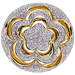 14K Yellow Gold 1.02 ct Diamond Womens Round Flower Ring
