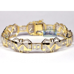 10K Yellow Gold 3.67 ct Diamond Pave Link Mens Bracelet 8.5 Inch