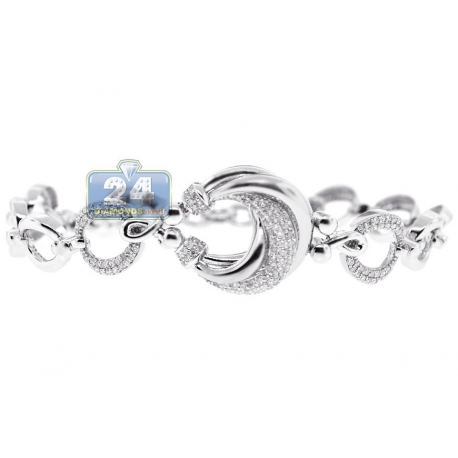 Womens Diamond Fancy Circle Link Bracelet 14K White Gold 1.11 ct
