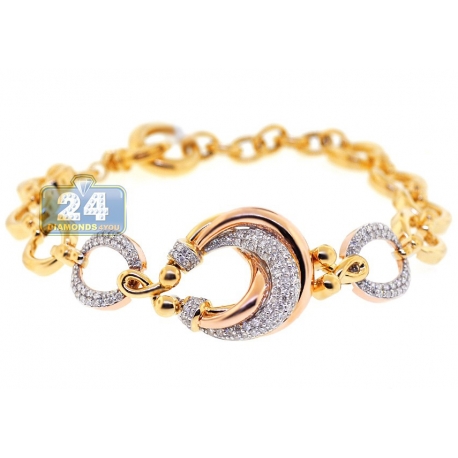 Womens Diamond Fancy Circle Link Bracelet 14K Yellow Gold 1.12ct