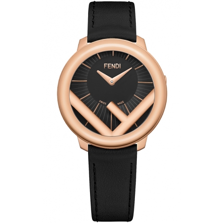 F710531011 Fendi Run Away 36mm Rose Gold Black Strap Watch