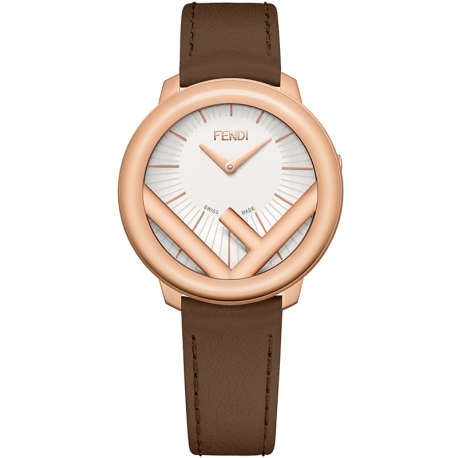 F710534021 Fendi Run Away 36mm Rose Gold Brown Strap Watch
