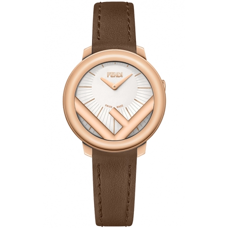 F710524021 Fendi Run Away 28mm Rose Gold Brown Strap Watch