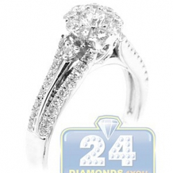 14K White Gold 1.02 ct Round Diamond Cluster Vintage Engagement Ring