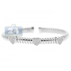 14K White Gold 1.10 ct Diamond Heart Womens Cuff Bracelet