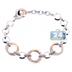 14K Two Tone Gold 1.34 ct Diamond Circle Link Womens Bracelet