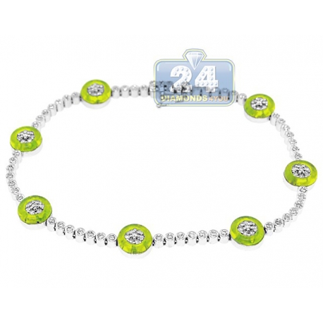 Womens Diamond Green Evil Eye Tennis Bracelet 14K White Gold 8"