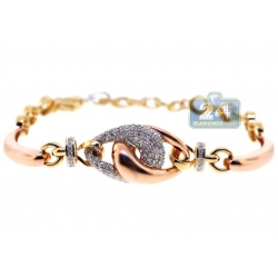 Womens Diamond Braided Link Bracelet 14K Two Tone Gold 1.18 ct