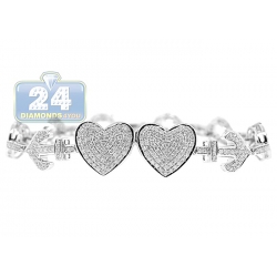 14K White Gold 2.30 ct Diamond Hearts Anchor Womens Bracelet