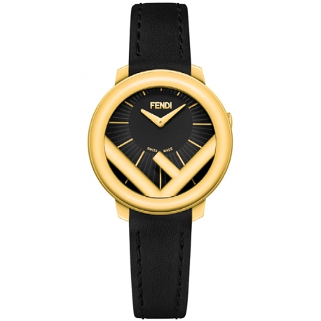 F710421011 Fendi Run Away 28mm Yellow Gold Black Dial Watch