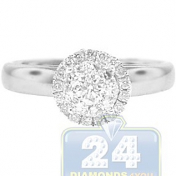 14K White Gold 0.44 ct Diamond Halo Cluster Engagement Ring