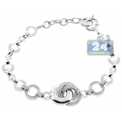 Womens Diamond Braided Circle Link Bracelet 14K White Gold 8.5"