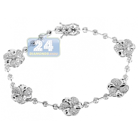 Womens Diamond Flower Tennis Bracelet 14K White Gold 2.01 ct 7"
