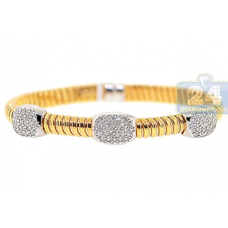 Womens Diamond Station Cuff Bracelet 14K Yellow Gold 0.54 ct 6.5"