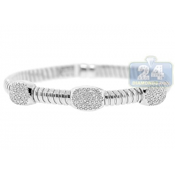 14K White Gold 0.54 ct Diamond Station Womens Cuff Bracelet