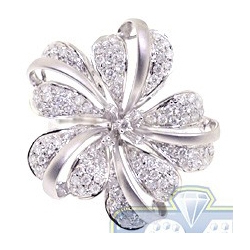 14K White Gold 1.58 ct Diamond Womens Large Flower Ring