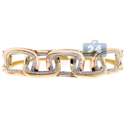 14K Two Tone Gold 0.59 ct Diamond Rectangle Link Womens Bracelet
