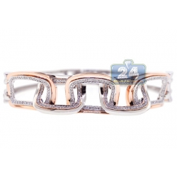 Womens Diamond Rectangle Link Bracelet 14K White Gold 0.58 ct