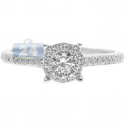 14K White Gold 0.53 ct Pave Diamond Classic Engagement Ring