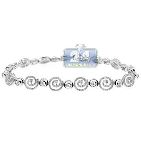 Womens Diamond Round Swirl Link Bracelet 14K White Gold 1.85 ct