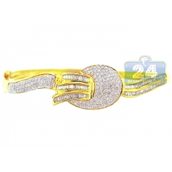 14K Yellow Gold 2.00 ct Diamond Womens Round Bangle Bracelet